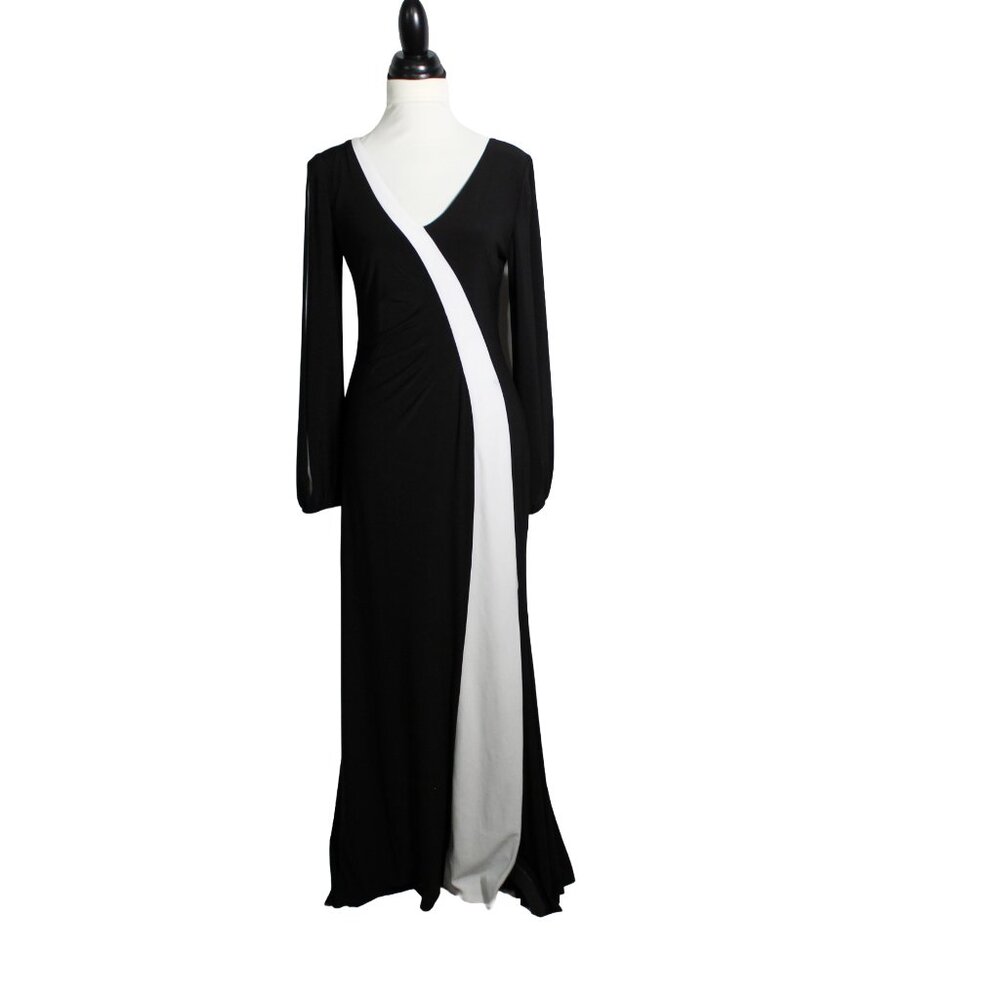 Ralph Lauren Black & White Formal Maxi Dress Size 8 Long Sleeve Slits